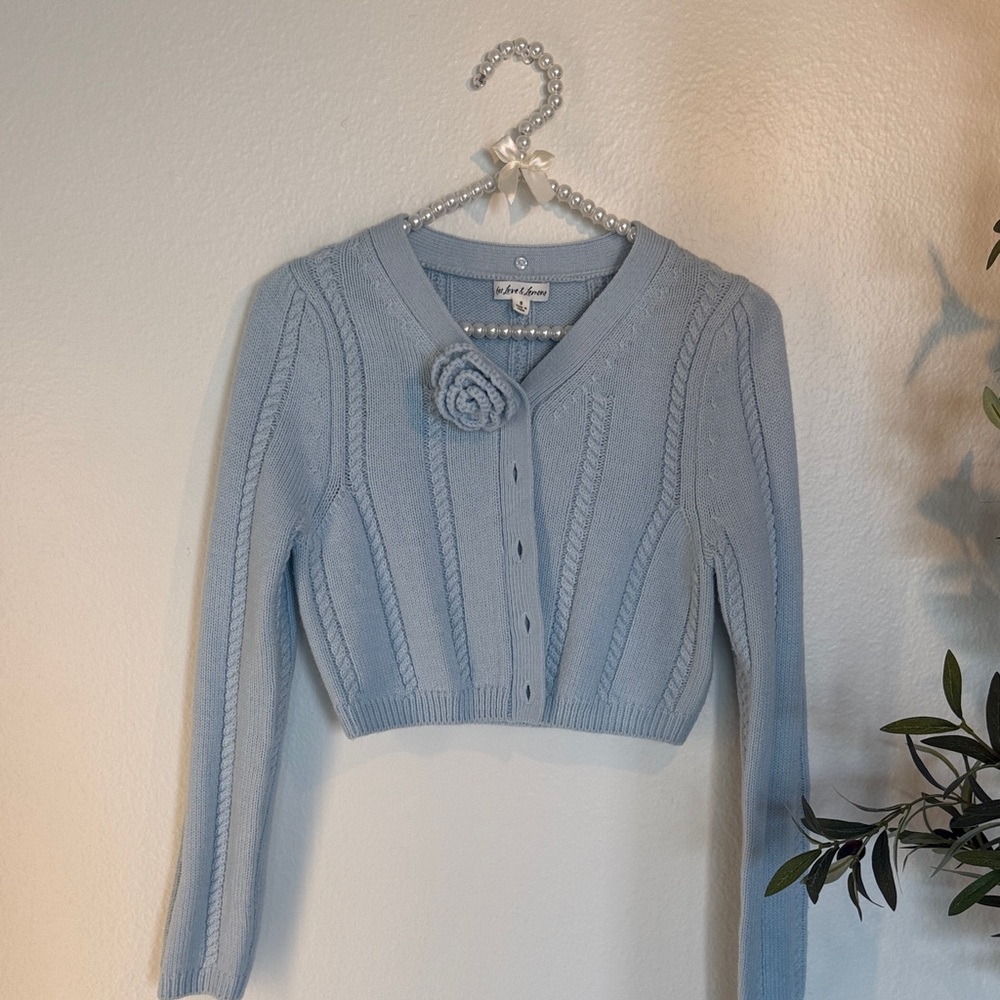 For Love And Lemons Light Blue Cardigan with Rosette